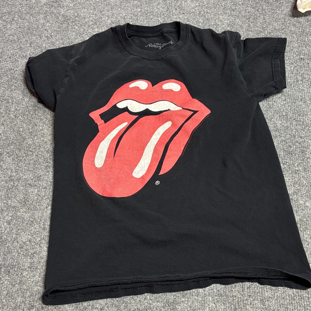 The Rolling Stones Black Tee with Red Tongue Logo
